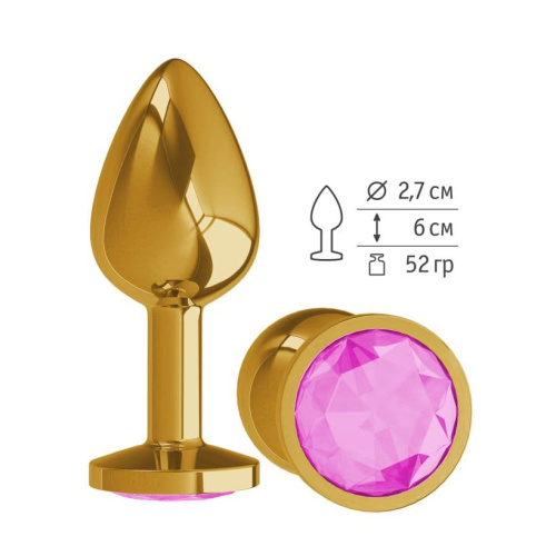 Анальная втулка Gold с розовым кристаллом маленькая /510-06 PINK-DD 