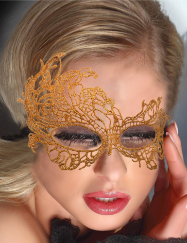 Золотая  кружевная маска для глаз 