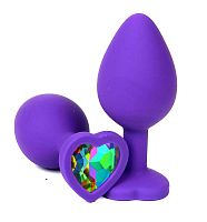 Анальная пробка "Vander" силикон, разноцветный кристалл, сердце S, Фиолетовый